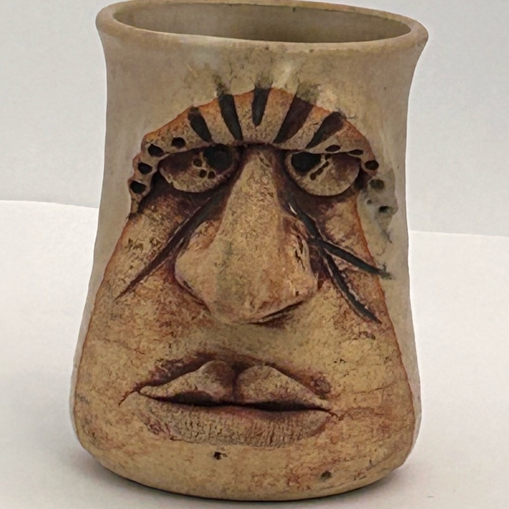 Vintage 70's signed Stoneware Pottery Ugly Man Mug